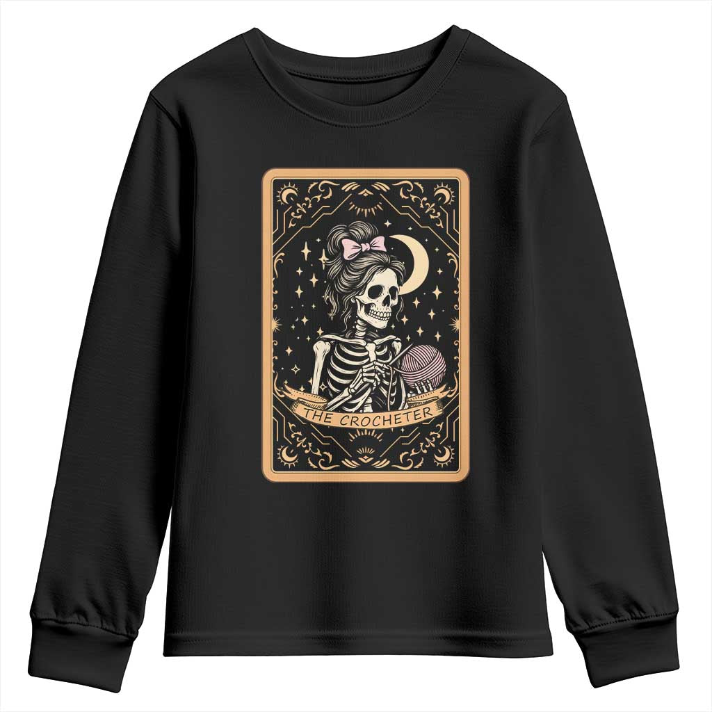 The Crocheter Skeleton Youth Sweatshirt Crochet Lover Gift Tarot Card Graphic TS12 Black Print Your Wear