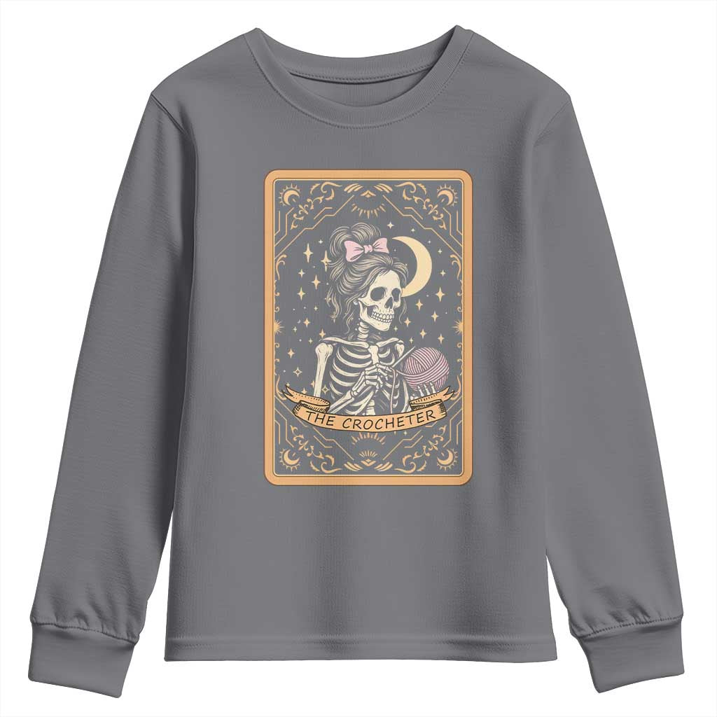 The Crocheter Skeleton Youth Sweatshirt Crochet Lover Gift Tarot Card Graphic TS12 Charcoal Print Your Wear