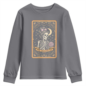The Crocheter Skeleton Youth Sweatshirt Crochet Lover Gift Tarot Card Graphic TS12 Charcoal Print Your Wear