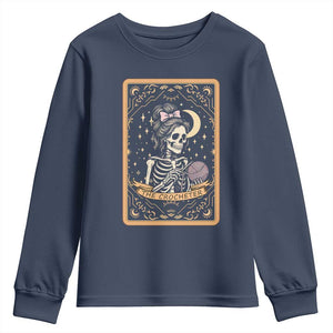 The Crocheter Skeleton Youth Sweatshirt Crochet Lover Gift Tarot Card Graphic TS12 Navy Print Your Wear