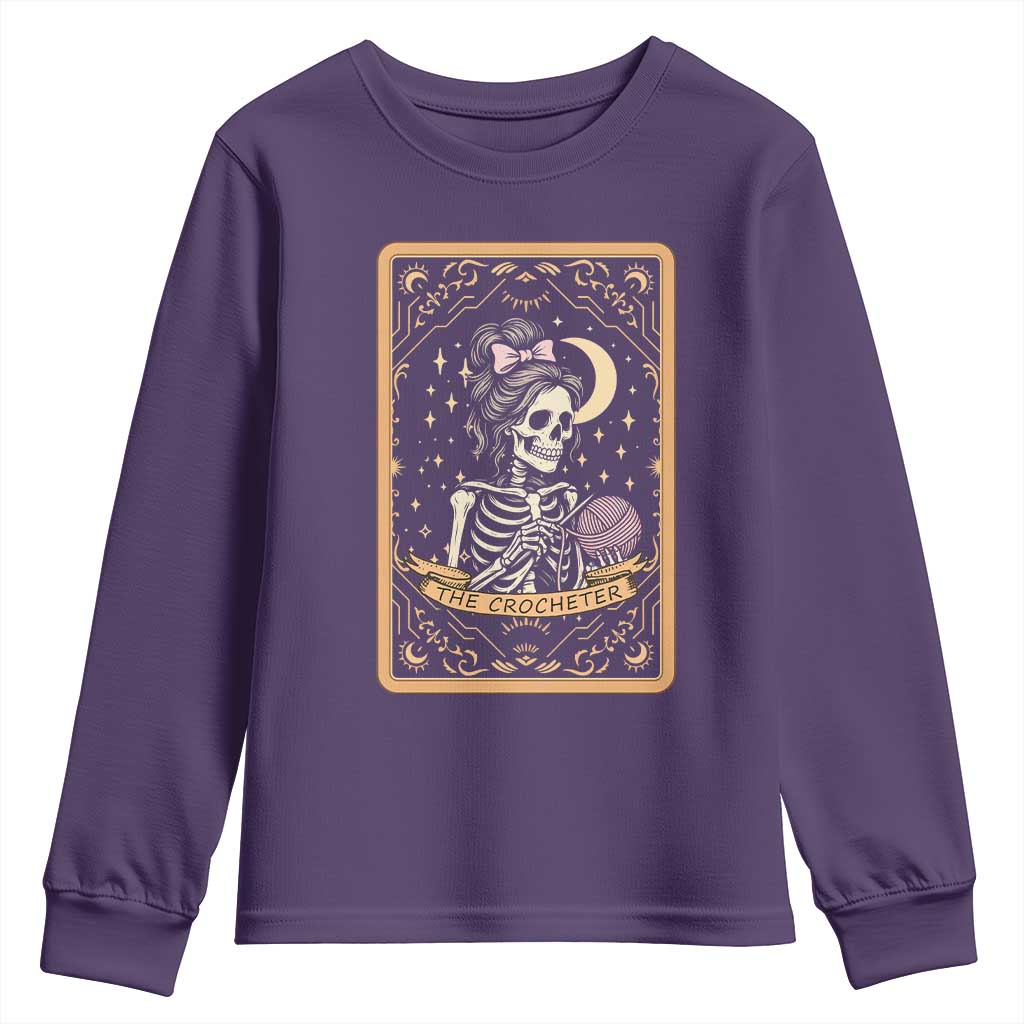 The Crocheter Skeleton Youth Sweatshirt Crochet Lover Gift Tarot Card Graphic TS12 Purple Print Your Wear