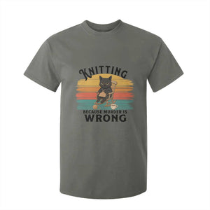 Funny Black Cat T Shirt For Kid Knitting Because Murder Is Wrong Gift TS12 Military Green Print Your Wear