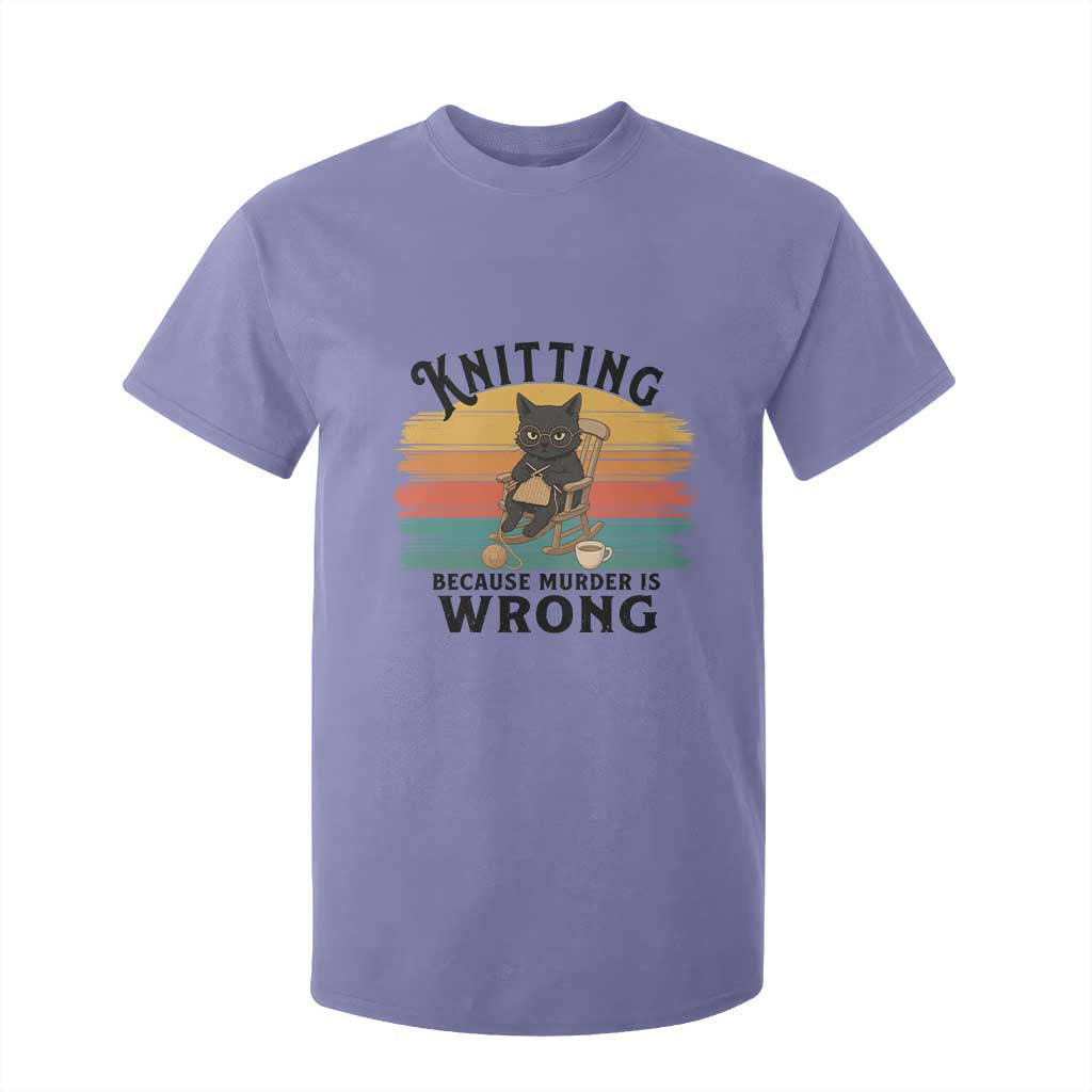Funny Black Cat T Shirt For Kid Knitting Because Murder Is Wrong Gift TS12 Violet Print Your Wear