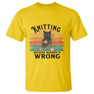 Funny Black Cat T Shirt Knitting Because Murder Is Wrong Gift - Print Your Wear