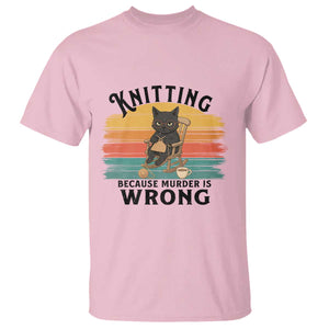 Funny Black Cat T Shirt Knitting Because Murder Is Wrong Gift - Print Your Wear