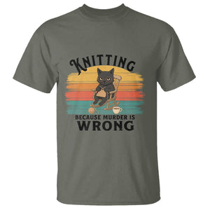 Funny Black Cat T Shirt Knitting Because Murder Is Wrong Gift - Print Your Wear