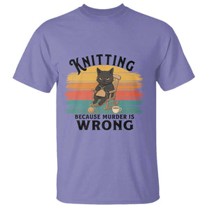 Funny Black Cat T Shirt Knitting Because Murder Is Wrong Gift - Print Your Wear