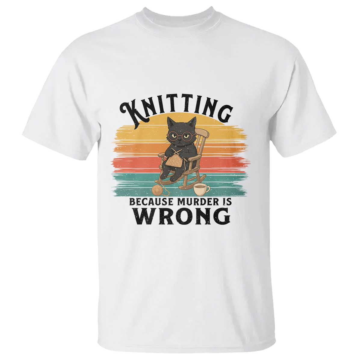 Funny Black Cat T Shirt Knitting Because Murder Is Wrong Gift - Print Your Wear