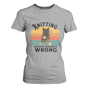 Funny Black Cat T Shirt For Women Knitting Because Murder Is Wrong Gift TS12 Sport Gray Print Your Wear