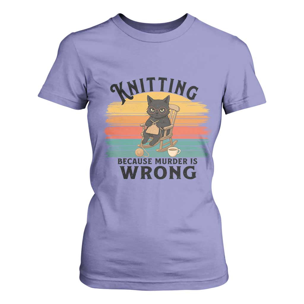 Funny Black Cat T Shirt For Women Knitting Because Murder Is Wrong Gift TS12 Violet Print Your Wear