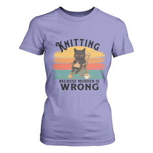 Funny Black Cat T Shirt For Women Knitting Because Murder Is Wrong Gift TS12 Violet Print Your Wear