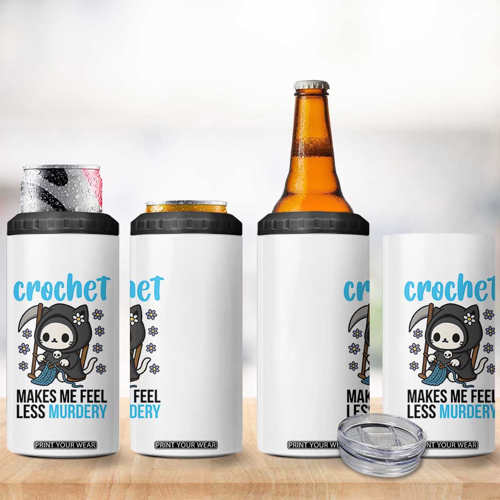 Crochet Makes Me Feel Less Murdery 4 in 1 Can Cooler Tumbler Grim Reaper Cat Gift TS12 Print Your Wear