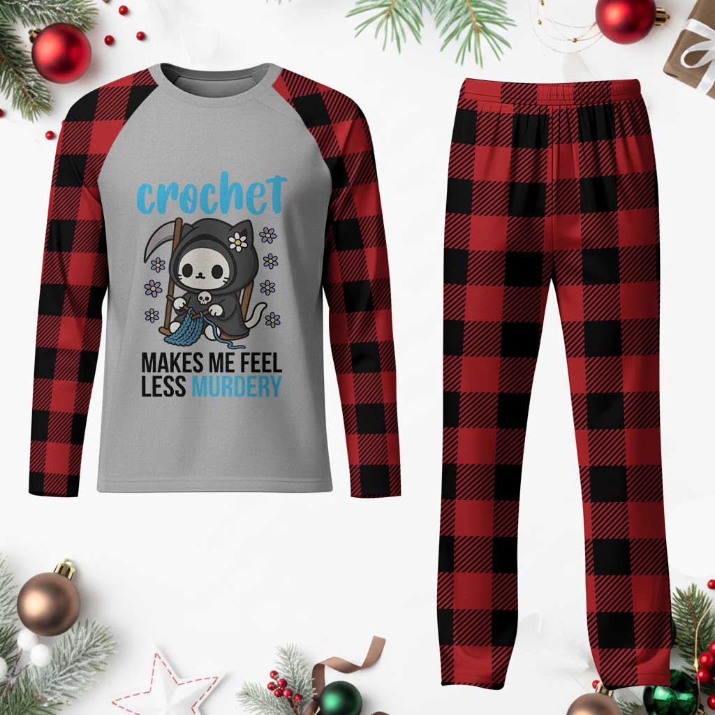 Crochet Makes Me Feel Less Murdery Plaid Pajama Set Grim Reaper Cat Gift TS12 Buffalo Plaid Print Your Wear