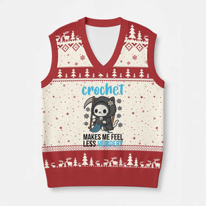 Crochet Makes Me Feel Less Murdery V-Neck Knit Sweater Vest Grim Reaper Cat Gift TS12 Beige Red Print Your Wear