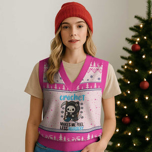 Crochet Makes Me Feel Less Murdery V-Neck Knit Sweater Vest Grim Reaper Cat Gift TS12 Hot Pink Print Your Wear