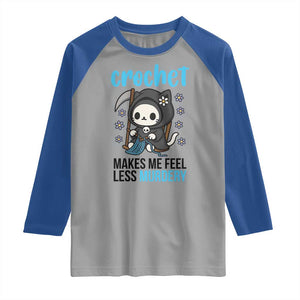 Crochet Makes Me Feel Less Murdery Raglan Shirt Grim Reaper Cat Gift TS12 Sport Gray Royal Print Your Wear