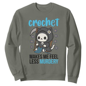 Crochet Makes Me Feel Less Murdery Sweatshirt Grim Reaper Cat Gift TS12 Military Green Print Your Wear