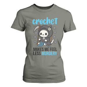 Crochet Makes Me Feel Less Murdery T Shirt For Women Grim Reaper Cat Gift TS12 Military Green Print Your Wear