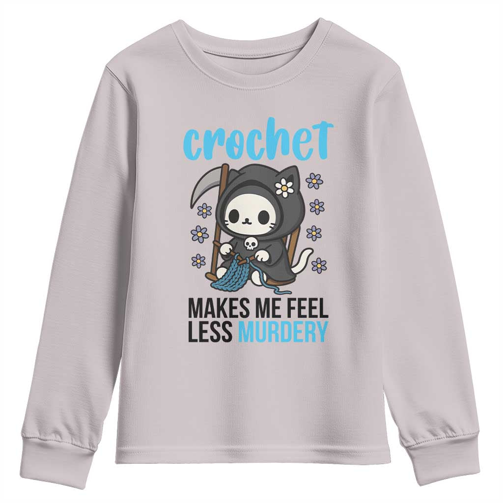 Crochet Makes Me Feel Less Murdery Youth Sweatshirt Grim Reaper Cat Gift TS12 Ice Gray Print Your Wear