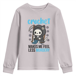 Crochet Makes Me Feel Less Murdery Youth Sweatshirt Grim Reaper Cat Gift TS12 Ice Gray Print Your Wear