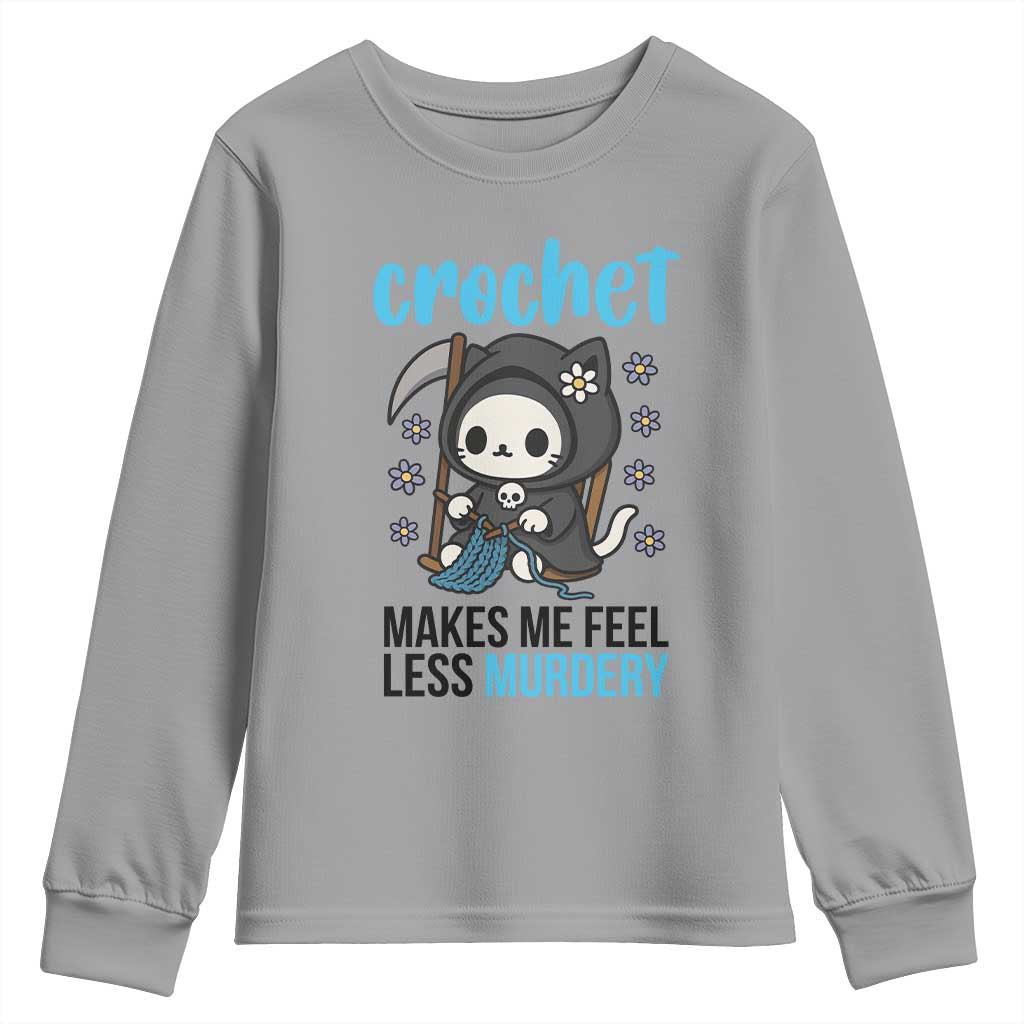 Crochet Makes Me Feel Less Murdery Youth Sweatshirt Grim Reaper Cat Gift TS12 Sport Gray Print Your Wear