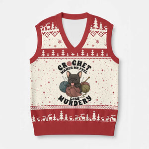 French Bulldog V-Neck Knit Sweater Vest Crochet Makes Me Feel Less Murdery TS12 Beige Red Print Your Wear