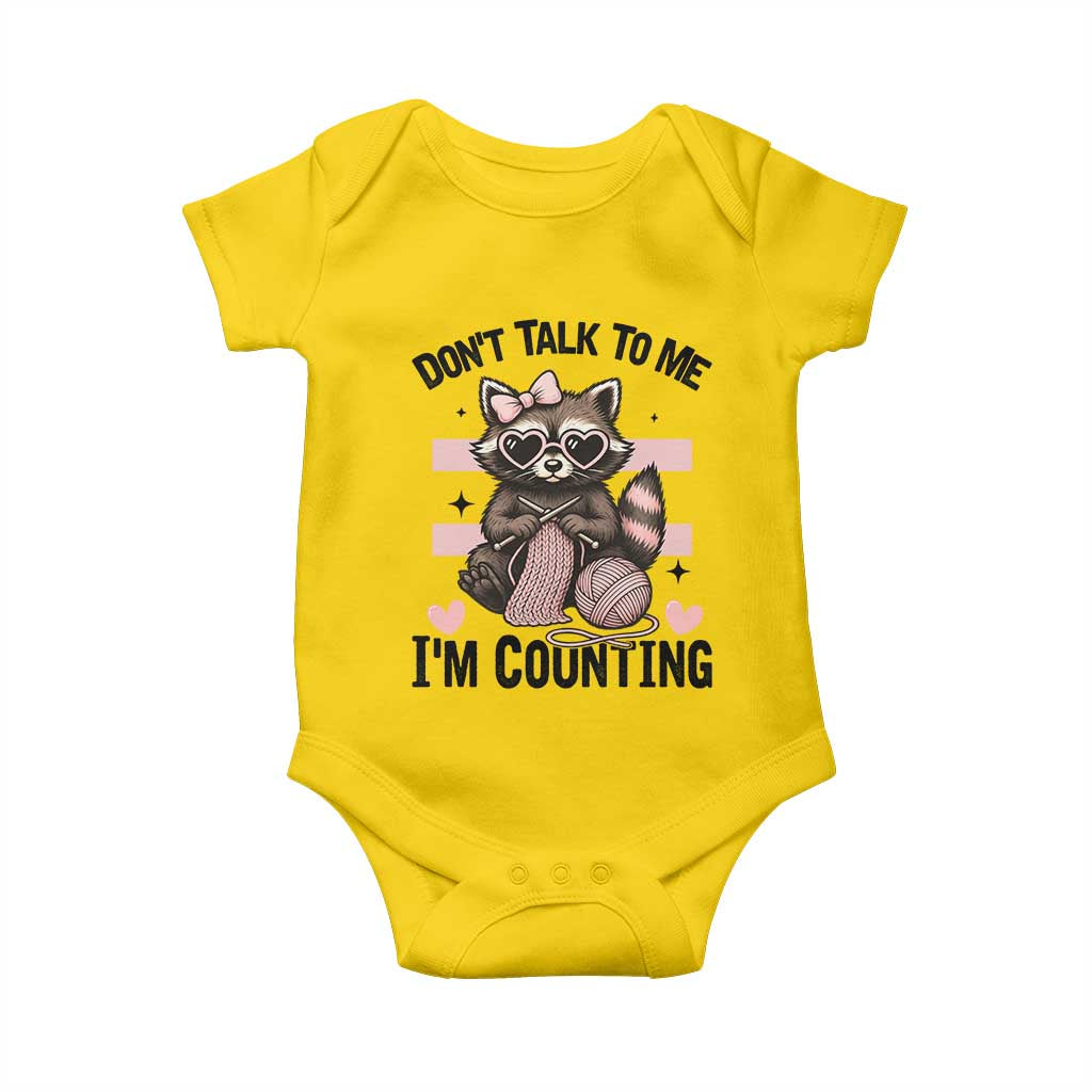 Do Not Talk To Me I Am Counting Baby Onesie Funny Crochet Raccoon TS12 Daisy Print Your Wear