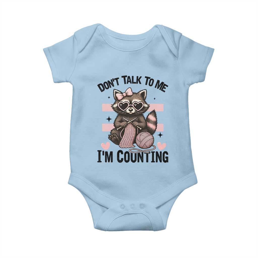 Do Not Talk To Me I Am Counting Baby Onesie Funny Crochet Raccoon TS12 Light Blue Print Your Wear
