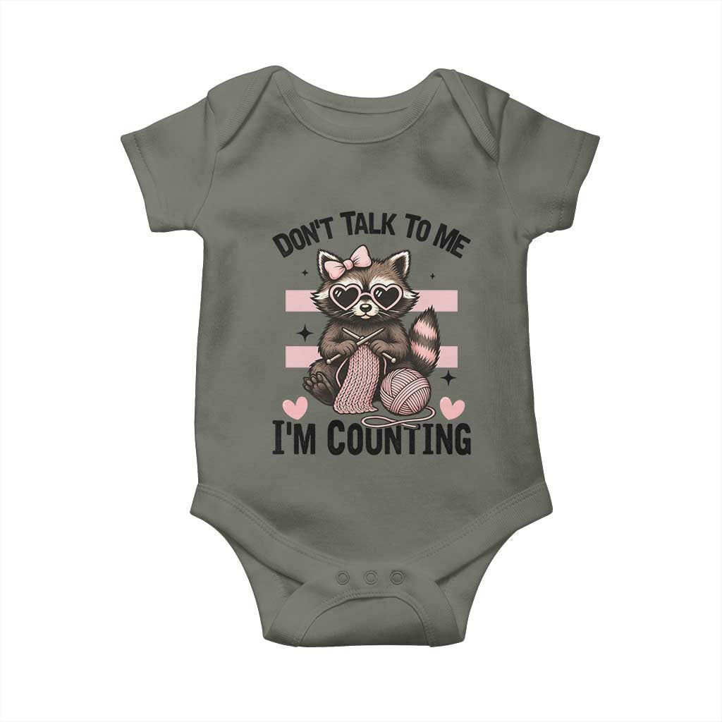 Do Not Talk To Me I Am Counting Baby Onesie Funny Crochet Raccoon TS12 Military Green Print Your Wear