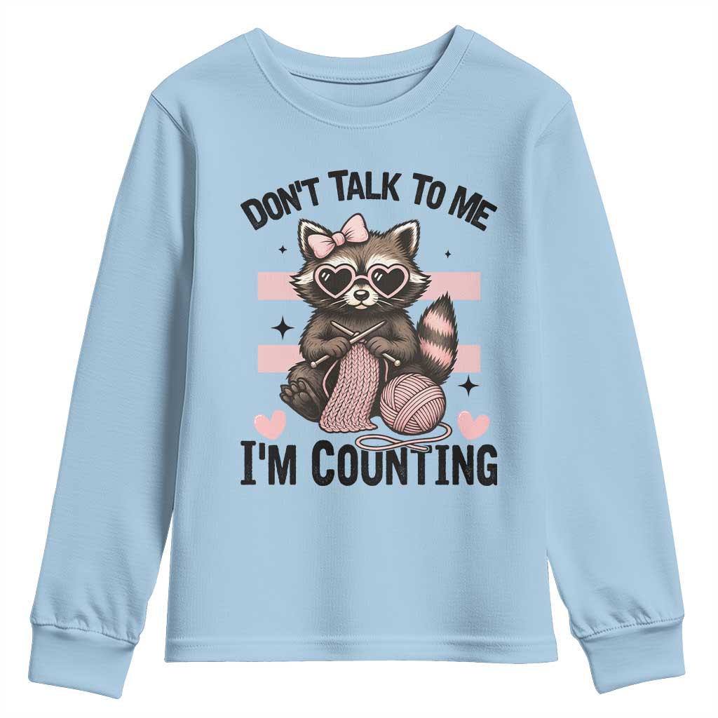 Do Not Talk To Me I Am Counting Youth Sweatshirt Funny Crochet Raccoon TS12 Light Blue Print Your Wear