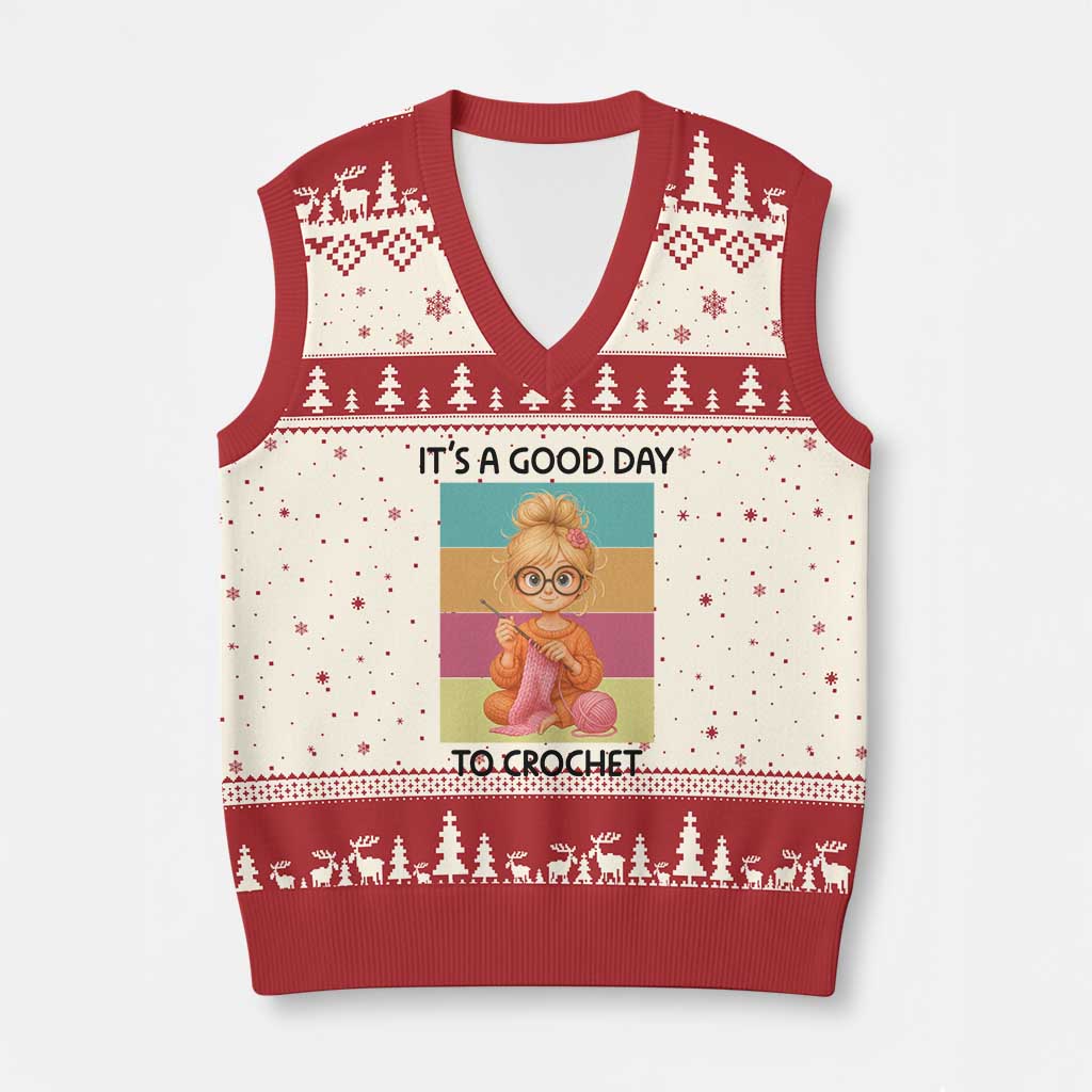 Its A Good Day To Crochet V-Neck Knit Sweater Vest Crochet Mom Gift TS12 Beige Red Print Your Wear