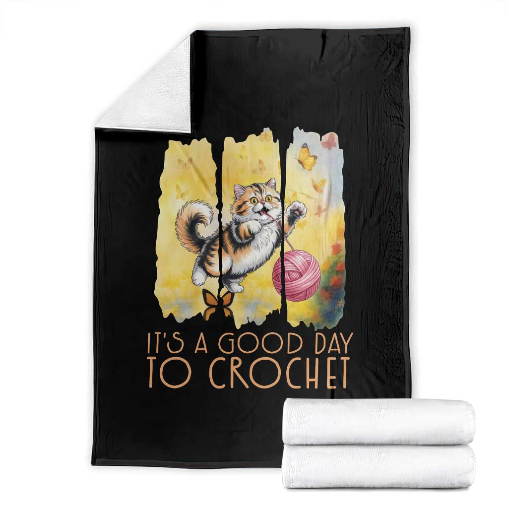 Its A Good Day To Crochet Throw Blanket Cute Cat Chasing Yarn TS12 Black Print Your Wear