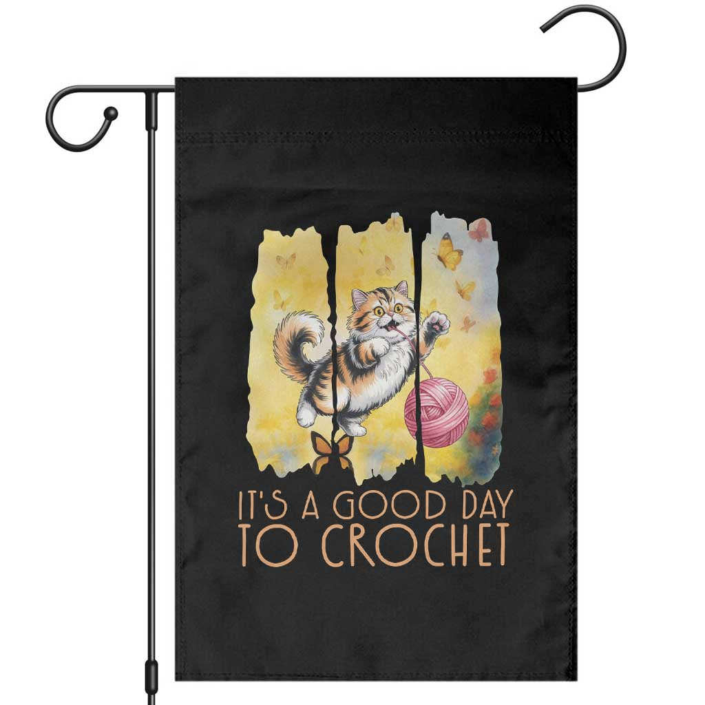 Its A Good Day To Crochet Garden Flag Cute Cat Chasing Yarn TS12 Black Print Your Wear