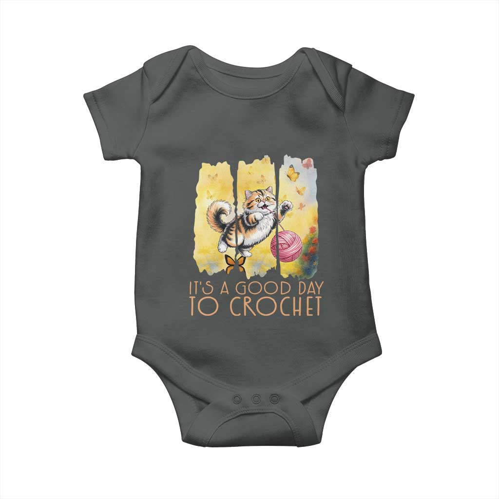 Its A Good Day To Crochet Baby Onesie Cute Cat Chasing Yarn TS12 Dark Heather Print Your Wear
