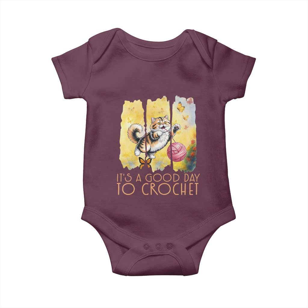 Its A Good Day To Crochet Baby Onesie Cute Cat Chasing Yarn TS12 Maroon Print Your Wear