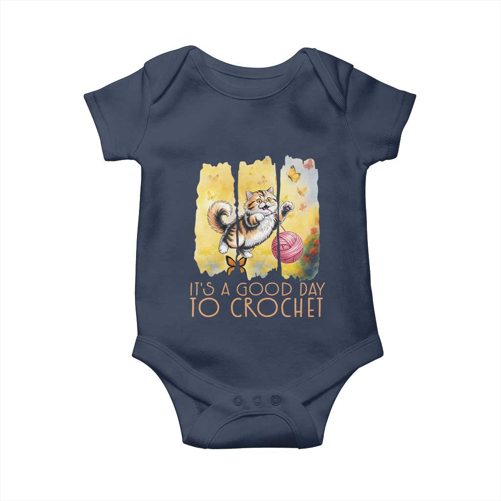 Its A Good Day To Crochet Baby Onesie Cute Cat Chasing Yarn TS12 Navy Print Your Wear