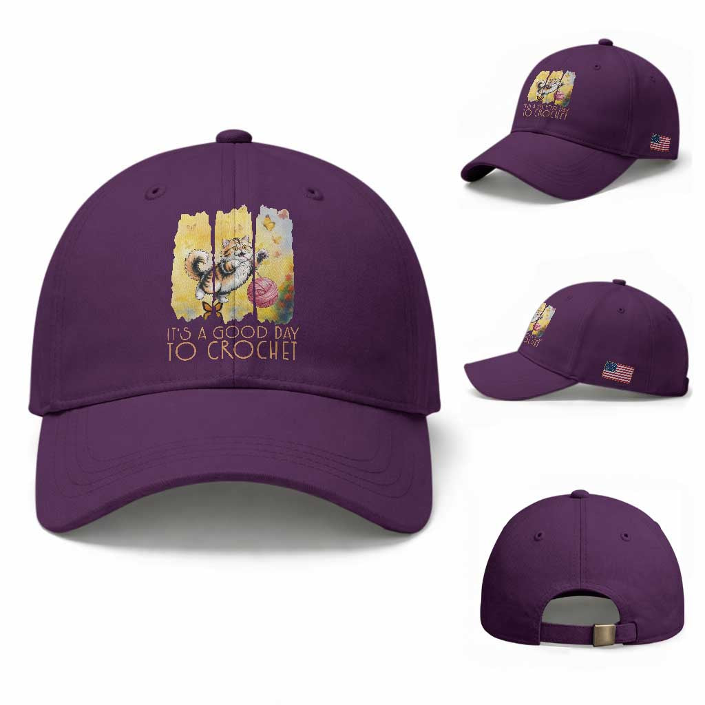It’s A Good Day To Crochet Baseball Cap Cute Cat Chasing Yarn TS12 Baseball Cap Universal Fit Purple Print Your Wear