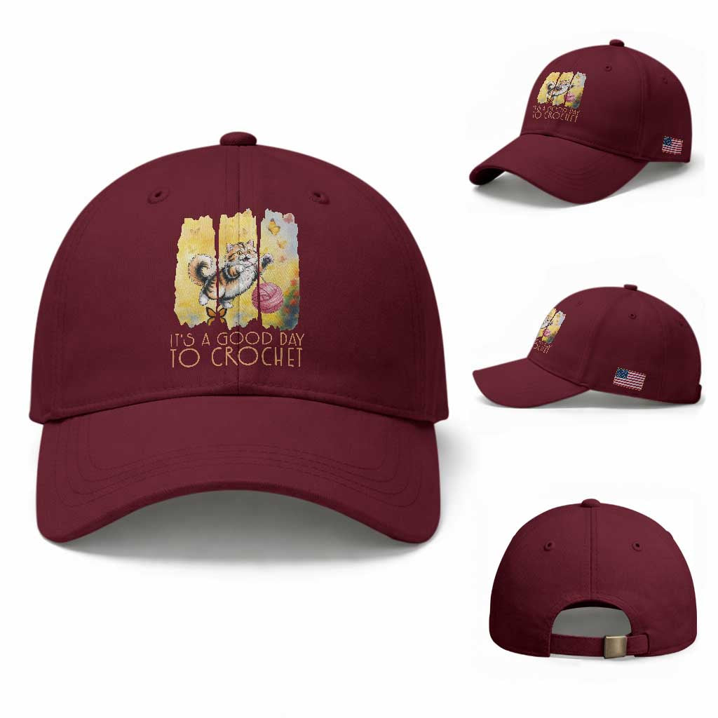 It’s A Good Day To Crochet Baseball Cap Cute Cat Chasing Yarn TS12 Baseball Cap Universal Fit Maroon Print Your Wear