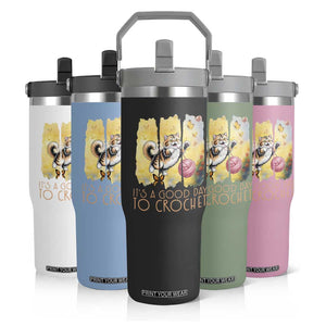 Its A Good Day To Crochet Flip Straw Tumbler Cute Cat Chasing Yarn TS12 Print Your Wear