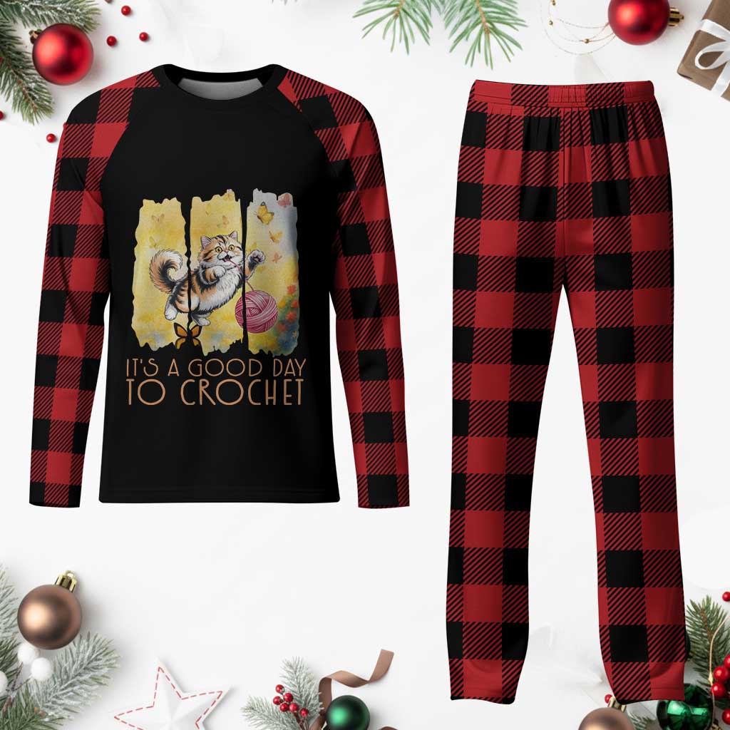 Its A Good Day To Crochet Plaid Pajama Set Cute Cat Chasing Yarn TS12 Buffalo Plaid Print Your Wear