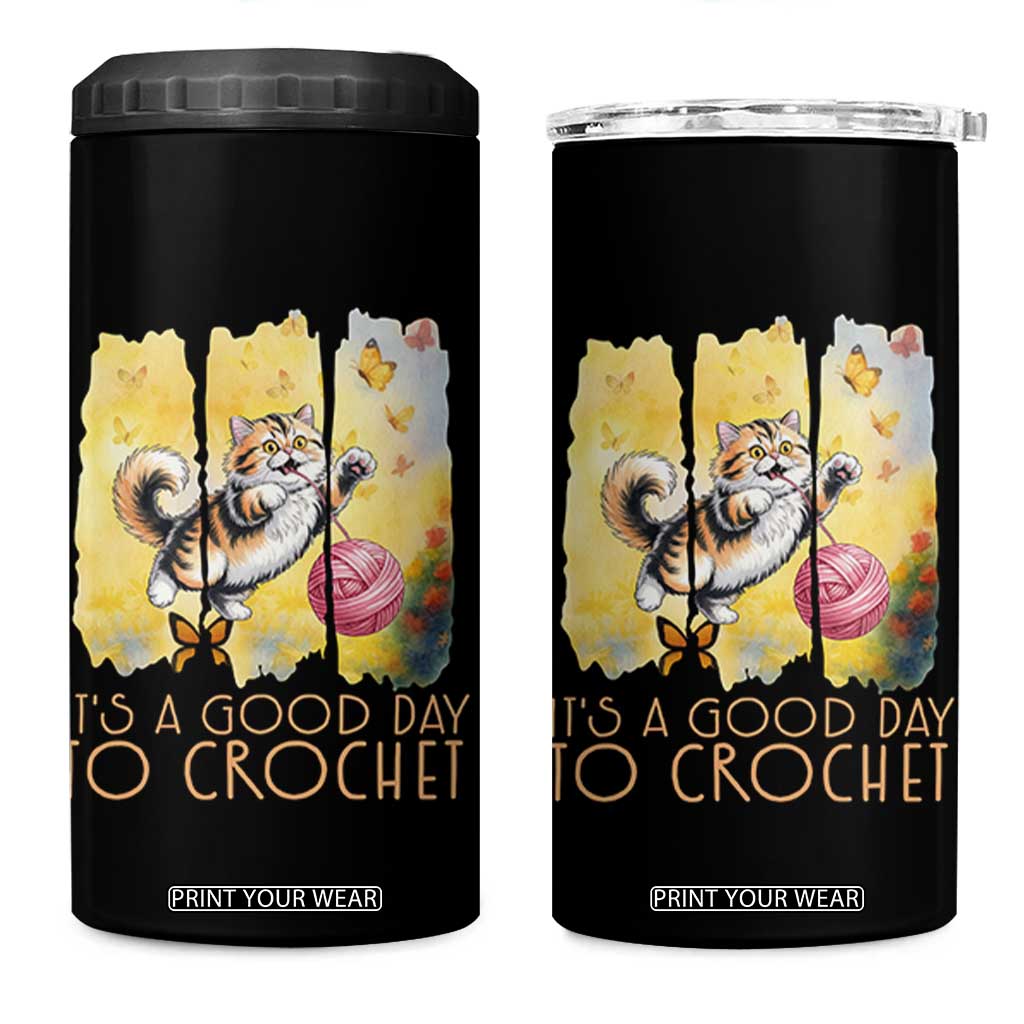 Its A Good Day To Crochet 4 in 1 Can Cooler Tumbler Cute Cat Chasing Yarn TS12 One Size: 16 oz Black Print Your Wear