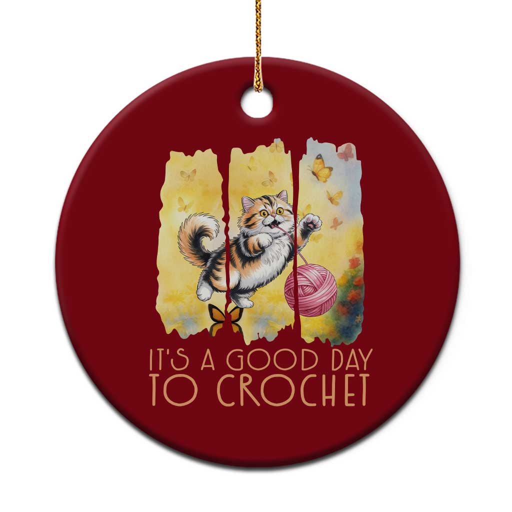 Its A Good Day To Crochet Ceramic Ornament Cute Cat Chasing Yarn TS12 1pc Red Print Your Wear