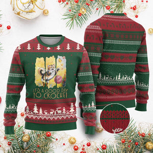 Its A Good Day To Crochet Ugly Christmas Sweater Cute Cat Chasing Yarn TS12 Red Green Print Your Wear