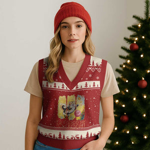 Its A Good Day To Crochet V-Neck Knit Sweater Vest Cute Cat Chasing Yarn TS12 Red Beige Print Your Wear