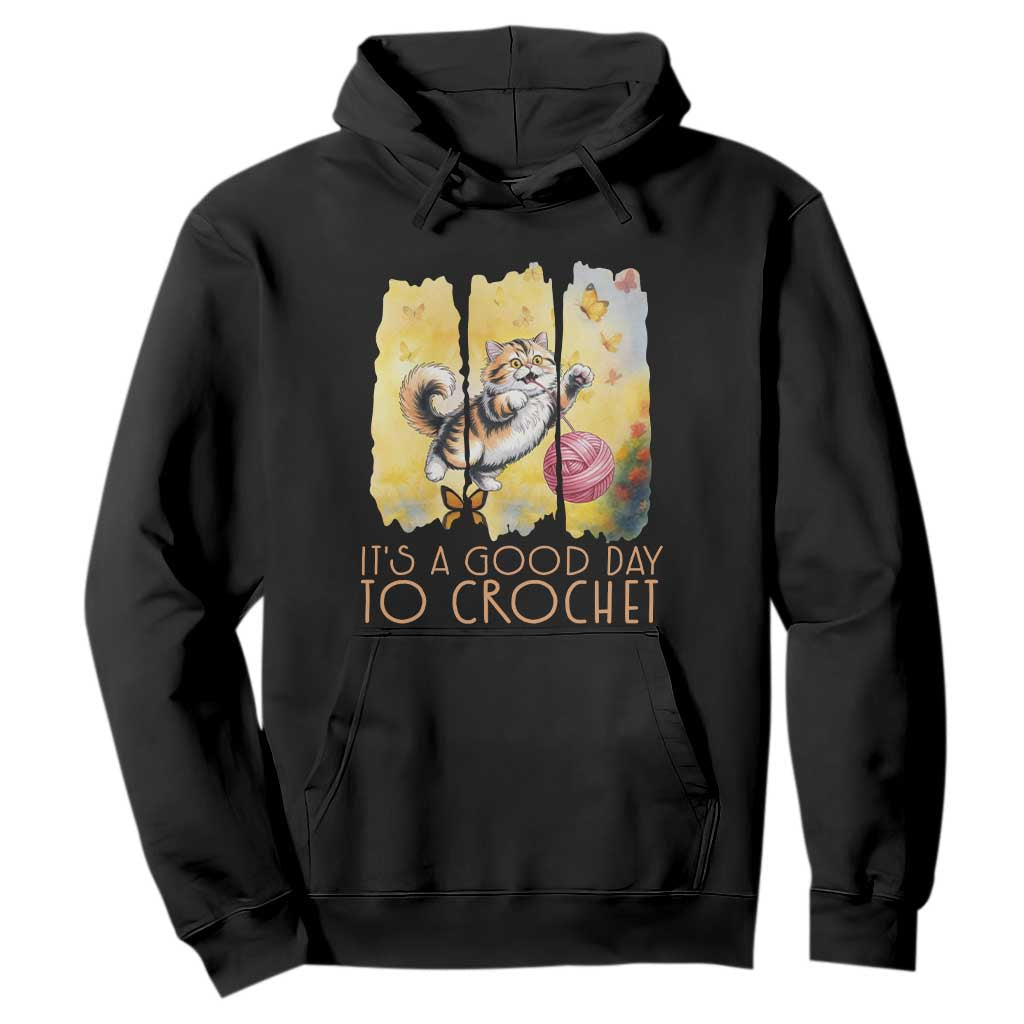 Its A Good Day To Crochet Hoodie Cute Cat Chasing Yarn TS12 Black Print Your Wear