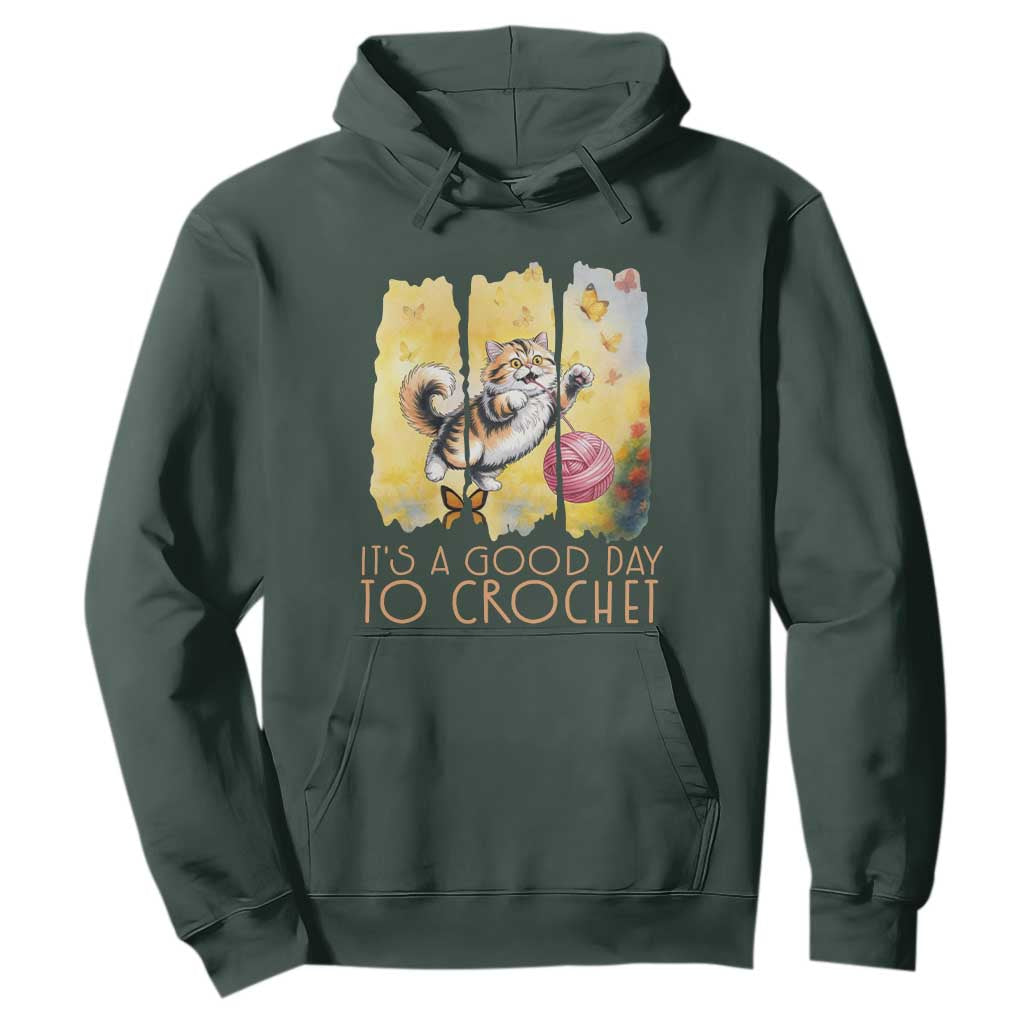 Its A Good Day To Crochet Hoodie Cute Cat Chasing Yarn TS12 Dark Forest Green Print Your Wear
