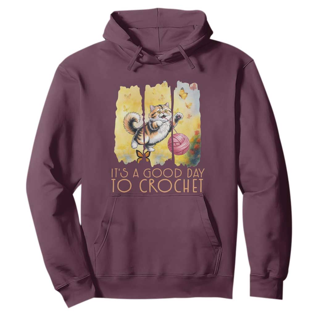 Its A Good Day To Crochet Hoodie Cute Cat Chasing Yarn TS12 Maroon Print Your Wear