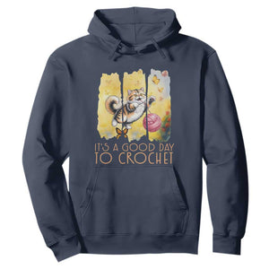 Its A Good Day To Crochet Hoodie Cute Cat Chasing Yarn TS12 Navy Print Your Wear