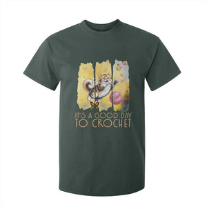 Its A Good Day To Crochet T Shirt For Kid Cute Cat Chasing Yarn TS12 Dark Forest Green Print Your Wear