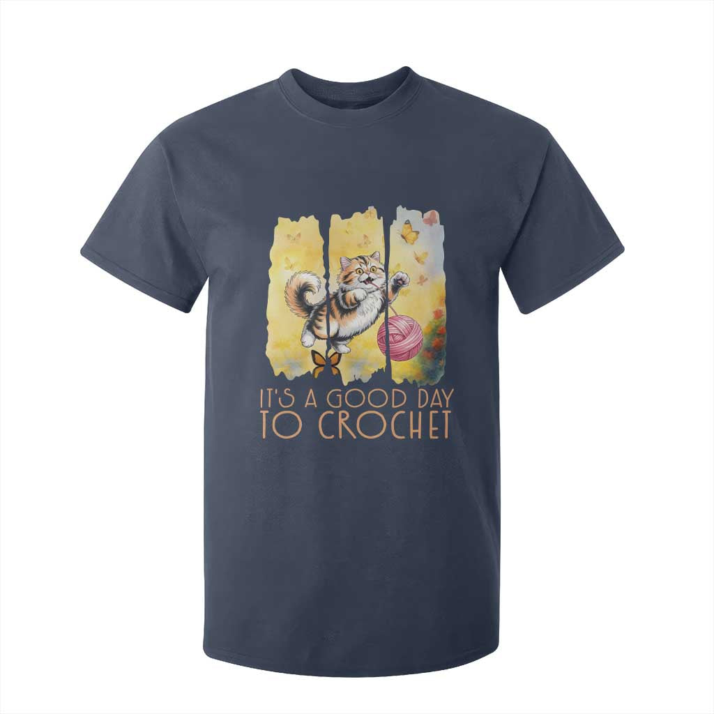 Its A Good Day To Crochet T Shirt For Kid Cute Cat Chasing Yarn TS12 Navy Print Your Wear